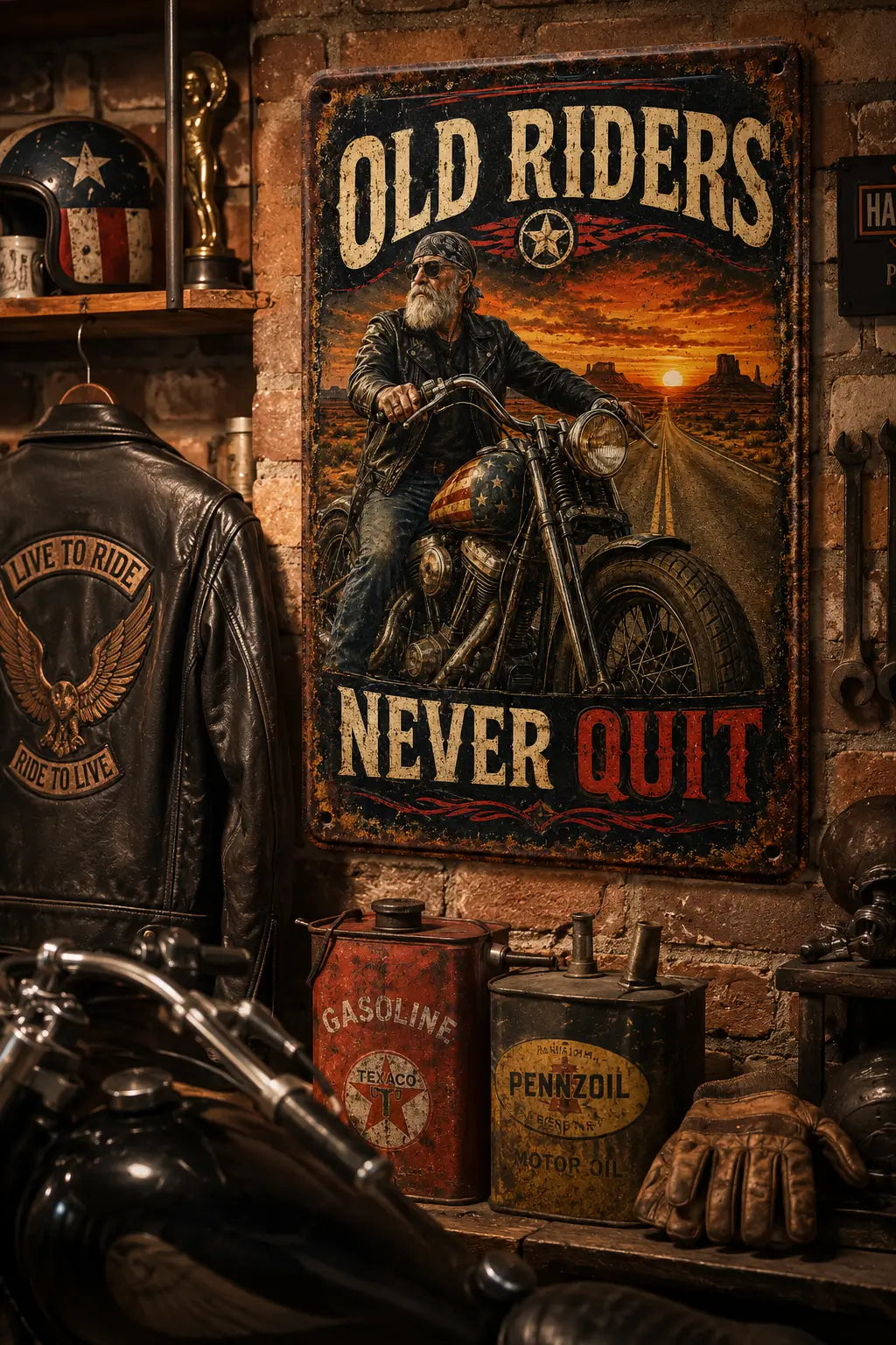 Old Riders Never Quit ~ Motorcycle Rustic Vintage Metal Wall Decor