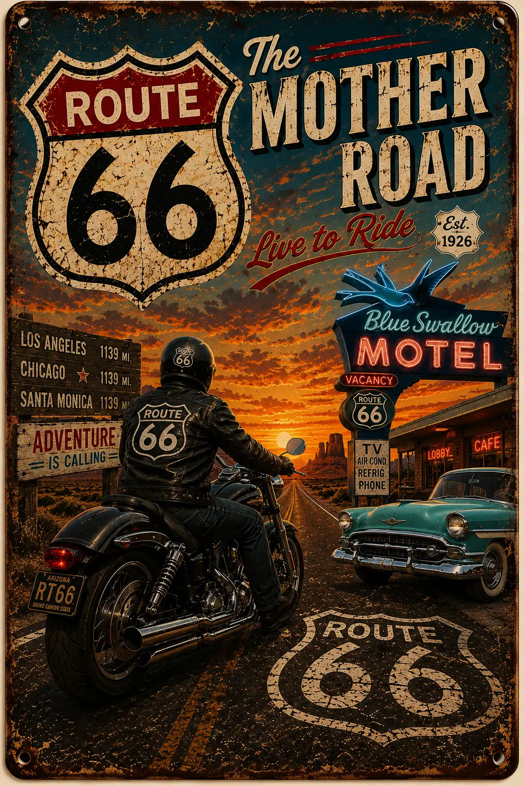 Adventure Is Calling Route 66 ~ Route 66 Rustic Vintage Metal Wall Decor
