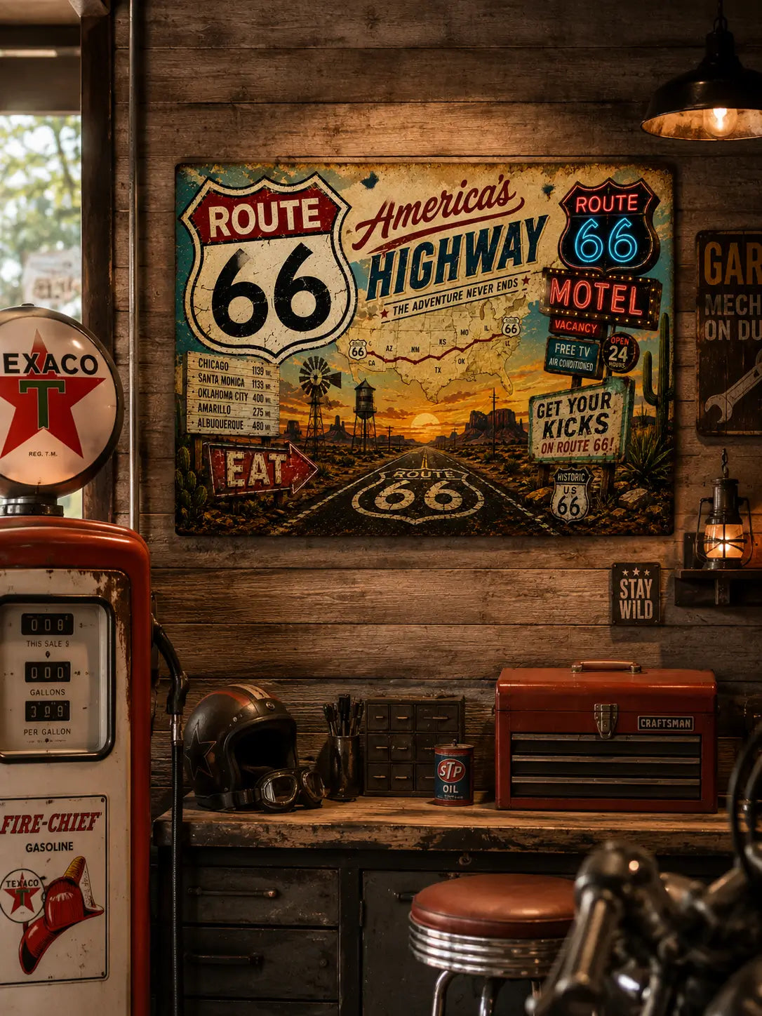 America’s Highway Adventure ~ Route 66 Rustic Vintage Metal Wall Decor