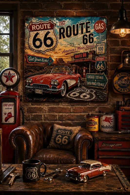 Get Your Kicks on Route 66 ~ Route 66 Rustic Vintage Metal Wall Decor