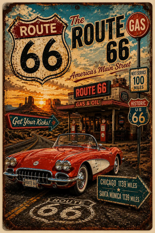 Get Your Kicks on Route 66 ~ Route 66 Rustic Vintage Metal Wall Decor
