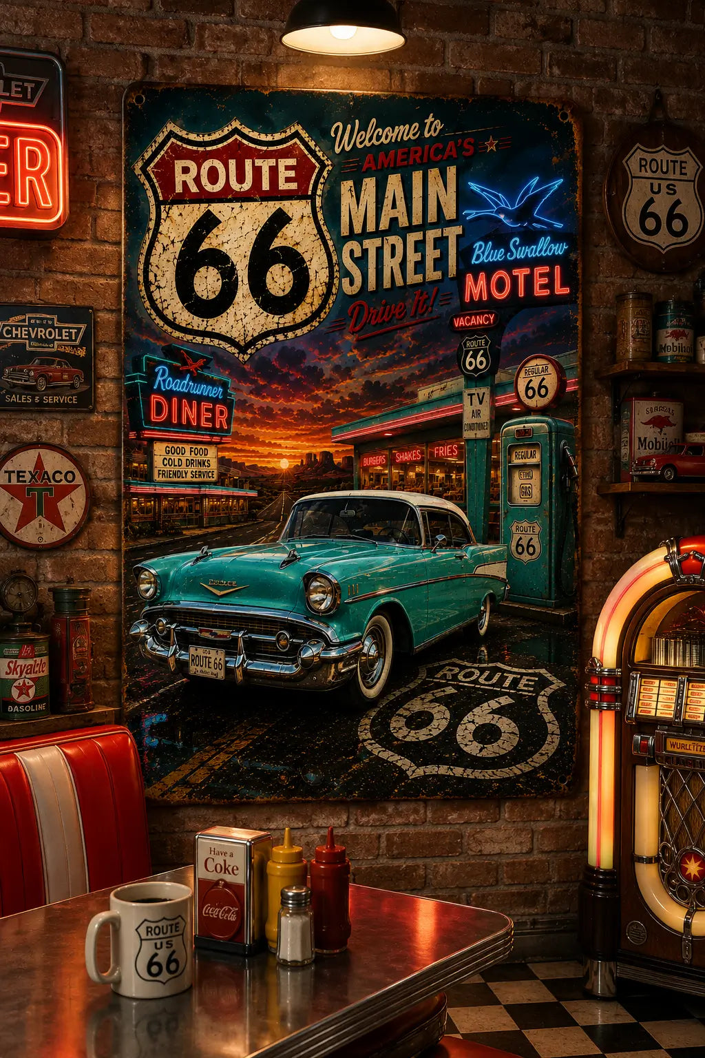 Welcome to America's Main Street ~ Route 66 Rustic Vintage Metal Wall Decor