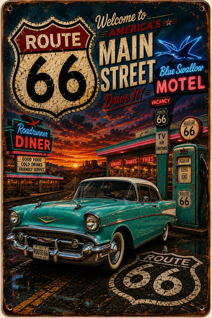 Welcome to America's Main Street ~ Route 66 Rustic Vintage Metal Wall Decor